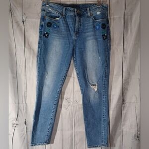 Lucky Brand Ava Skinny Embroidered Blue Jeans with Floral Design
